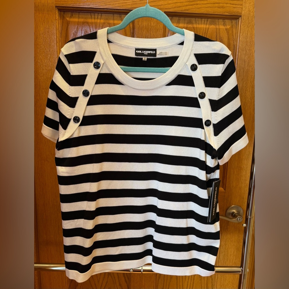 Karl Lagerfeld Striped Black and White Short Sleeve Top